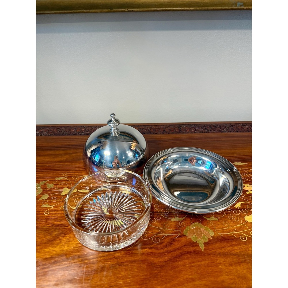 Vintage Silverplate Butter Dish with Glass Insert • Covered Butter Server - Picture 6 of 16